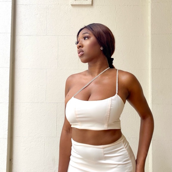 Oh Polly Other - Two Piece Oh Polly Diamanté Ivory | Mini Skirt